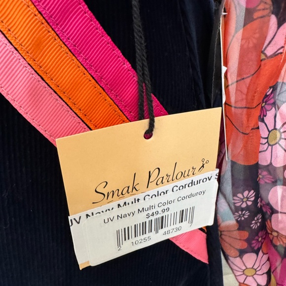 Navy Smack Parlour Corduroy Dress with Pink and Orange Stripes - Picture 4 of 5